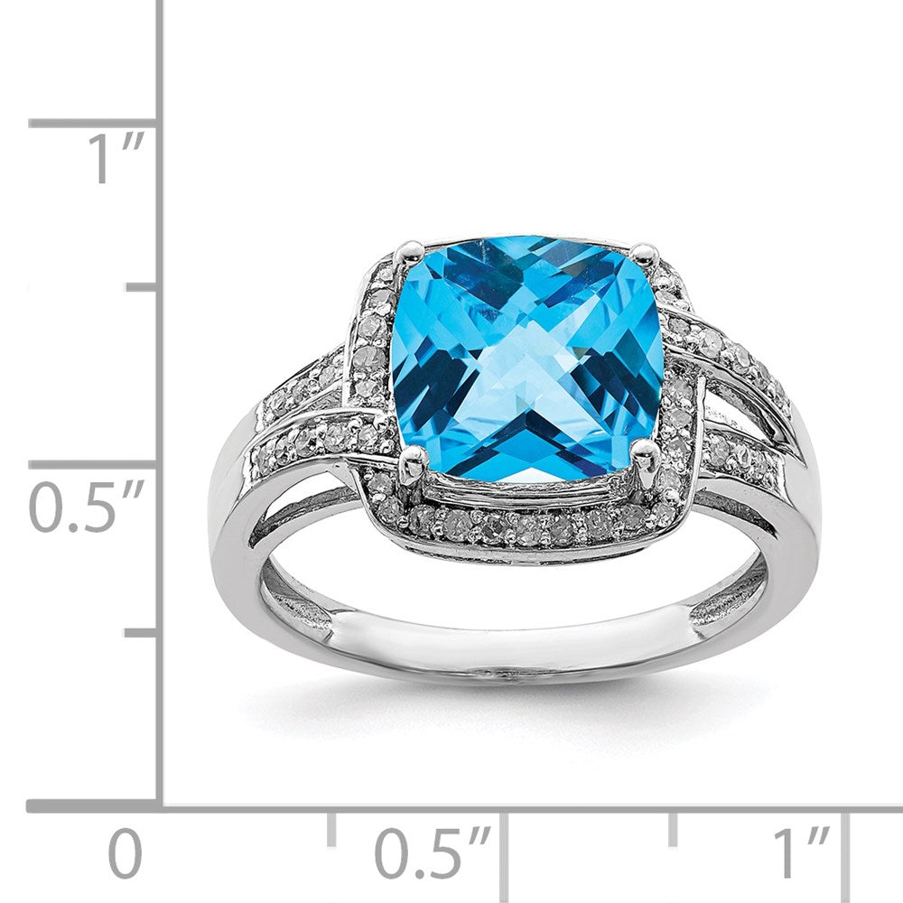 Sterling Silver Rhodium Diamond u0026 Checker-Cut Blue Topaz Ring