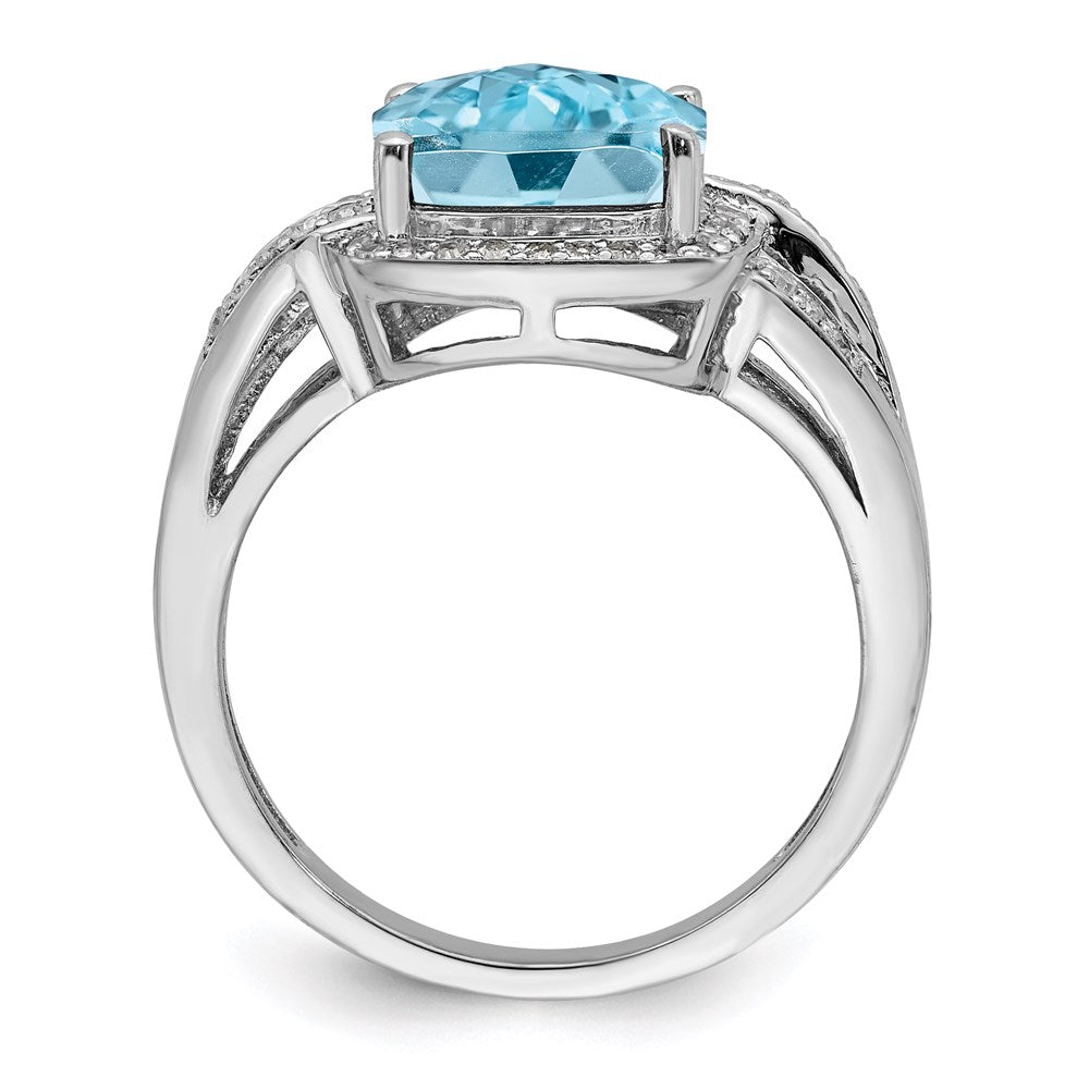 Sterling Silver Rhodium Diamond u0026 Checker-Cut Sky Blue Topaz Ring