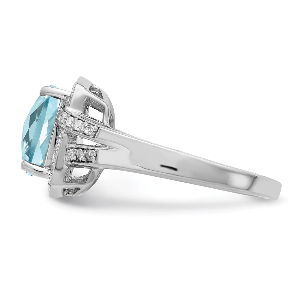Sterling Silver Rhodium Diamond u0026 Checker-Cut Sky Blue Topaz Ring