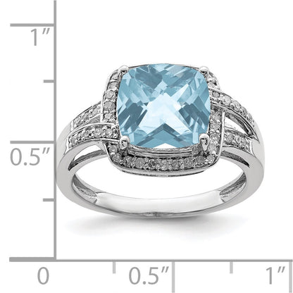 Sterling Silver Rhodium Diamond u0026 Checker-Cut Sky Blue Topaz Ring