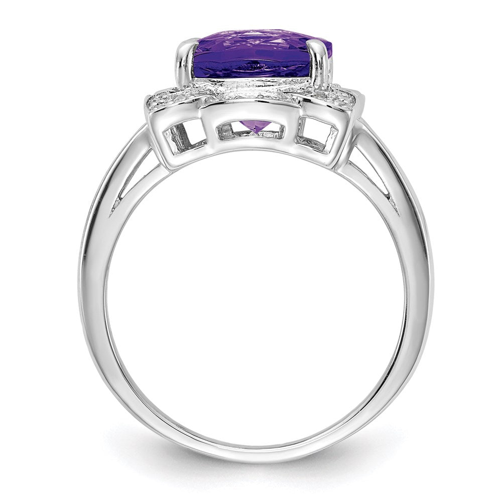 Sterling Silver Rhodium-plated Diamond u0026 Checker-Cut Amethyst Ring