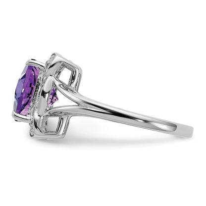 Sterling Silver Rhodium-plated Diamond u0026 Checker-Cut Amethyst Ring