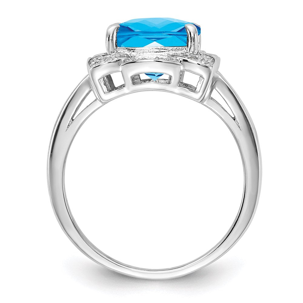 Sterling Silver Rhodium Diamond u0026 Checker-Cut Blue Topaz Ring