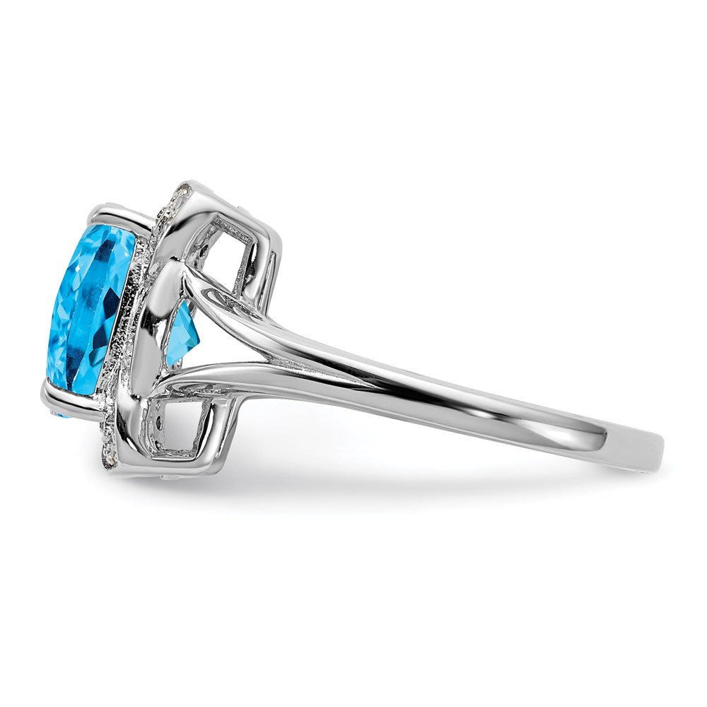 Sterling Silver Rhodium Diamond u0026 Checker-Cut Blue Topaz Ring