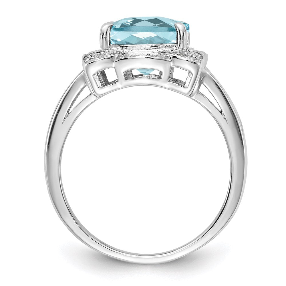 Sterling Silver Rhodium Diamond u0026 Checker-Cut Sky Blue Topaz Ring