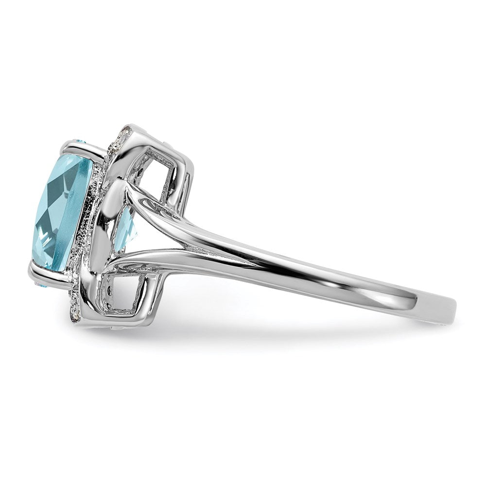 Sterling Silver Rhodium Diamond u0026 Checker-Cut Sky Blue Topaz Ring