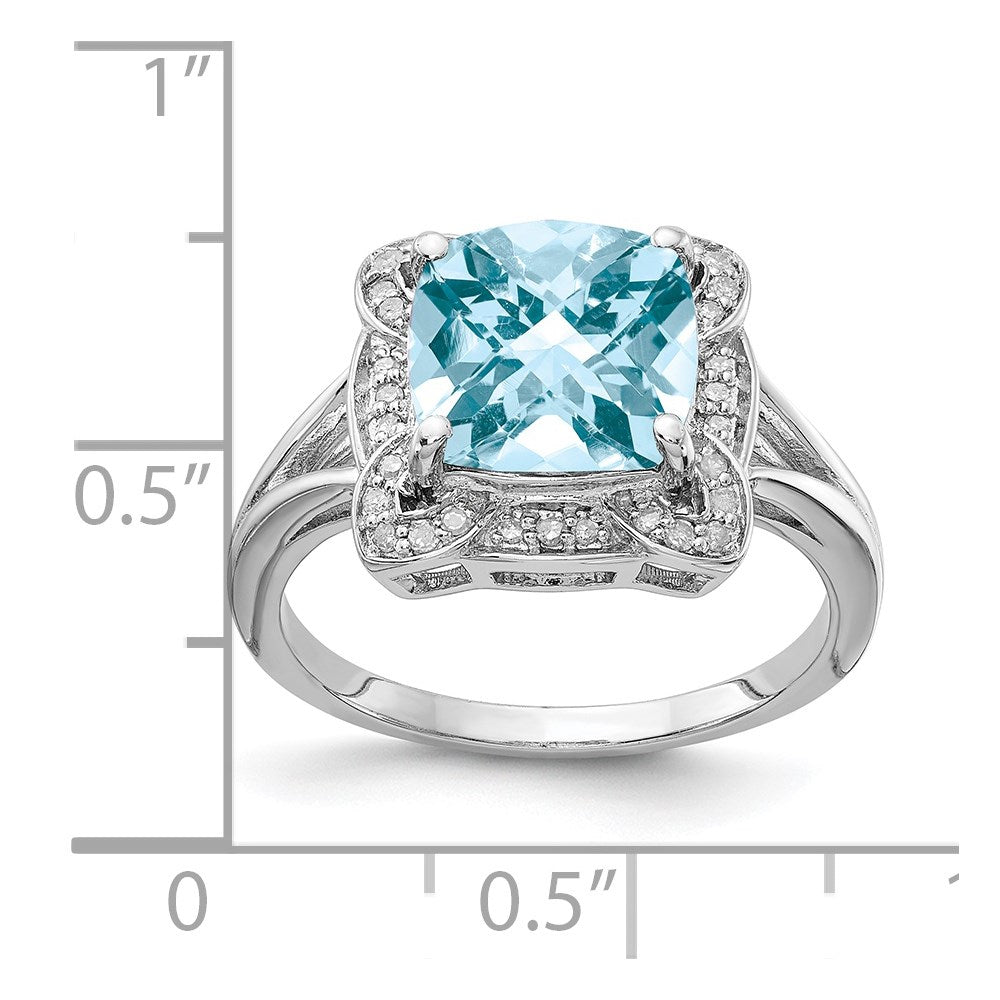 Sterling Silver Rhodium Diamond u0026 Checker-Cut Sky Blue Topaz Ring