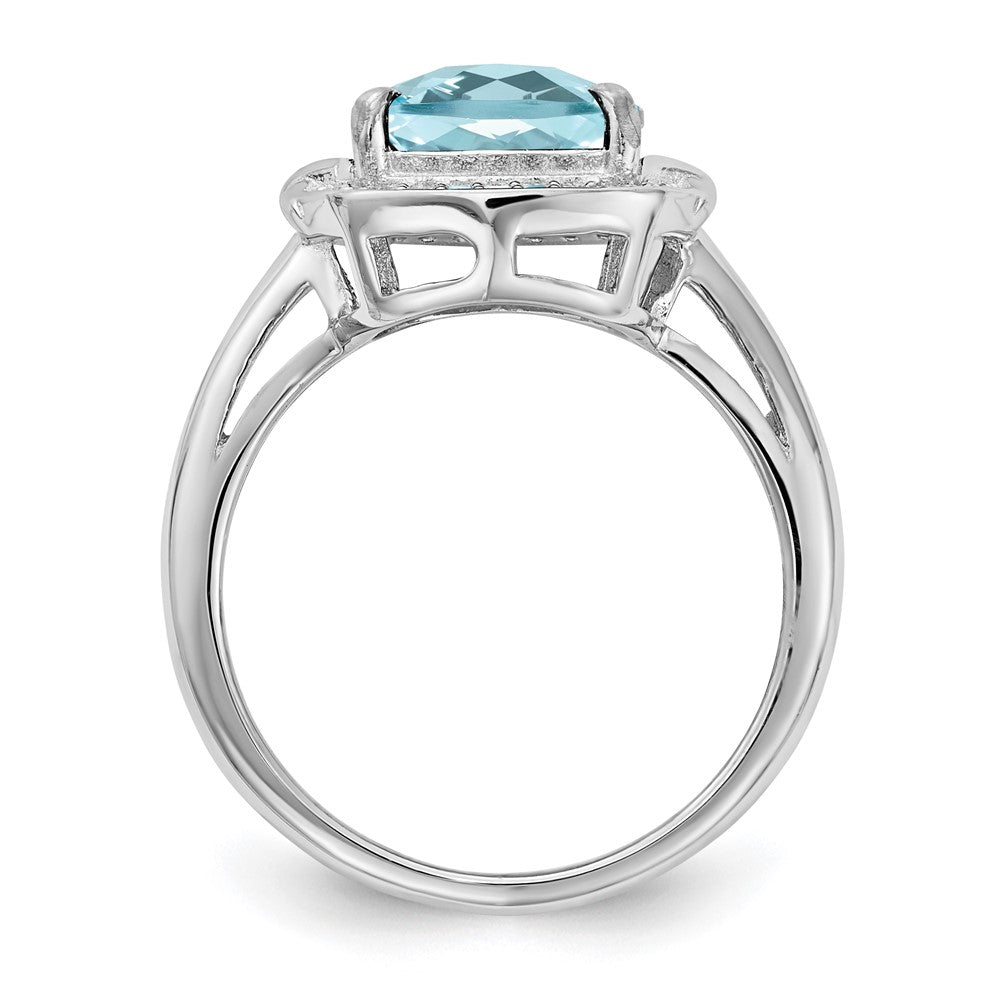 Sterling Silver Rhodium Diamond u0026 Checker-Cut Sky Blue Topaz Ring