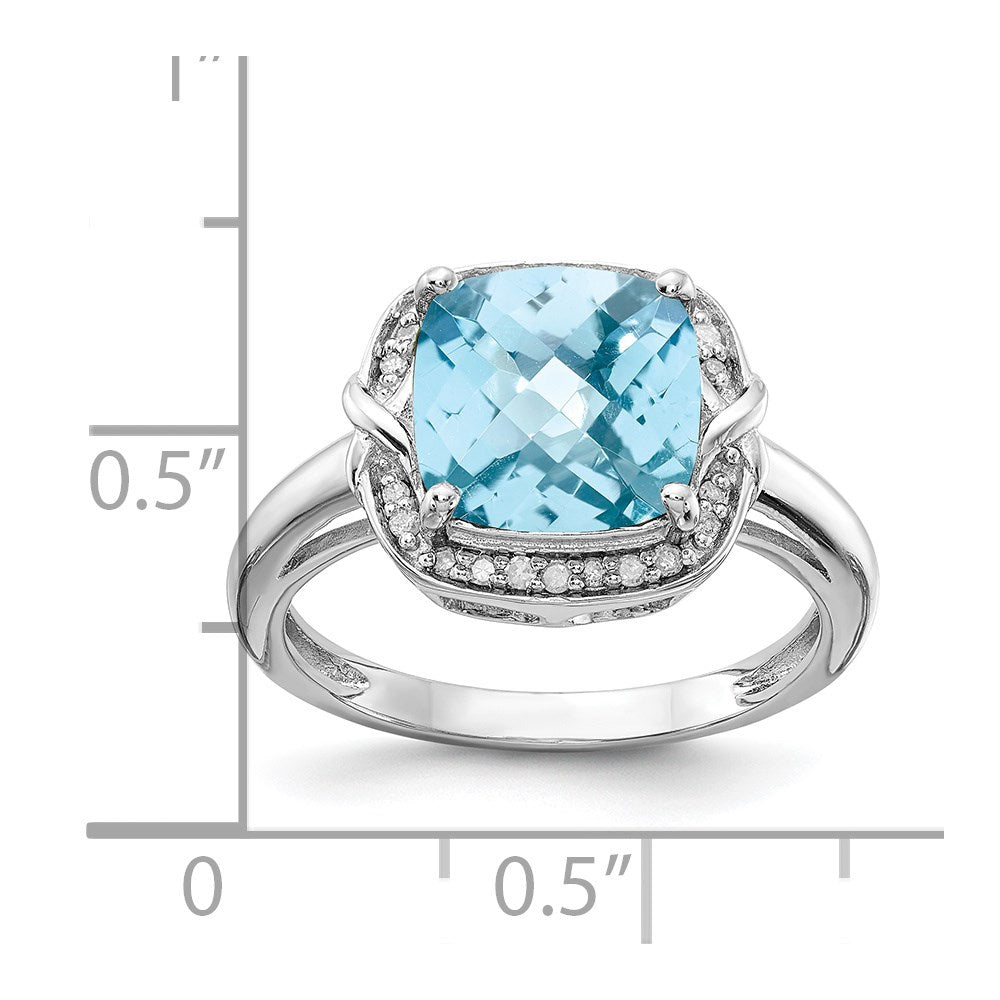 Sterling Silver Rhodium Diamond u0026 Checker-Cut Sky Blue Topaz Ring