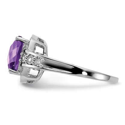 Sterling Silver Rhodium-plated Diamond u0026 Checker-Cut Amethyst Ring