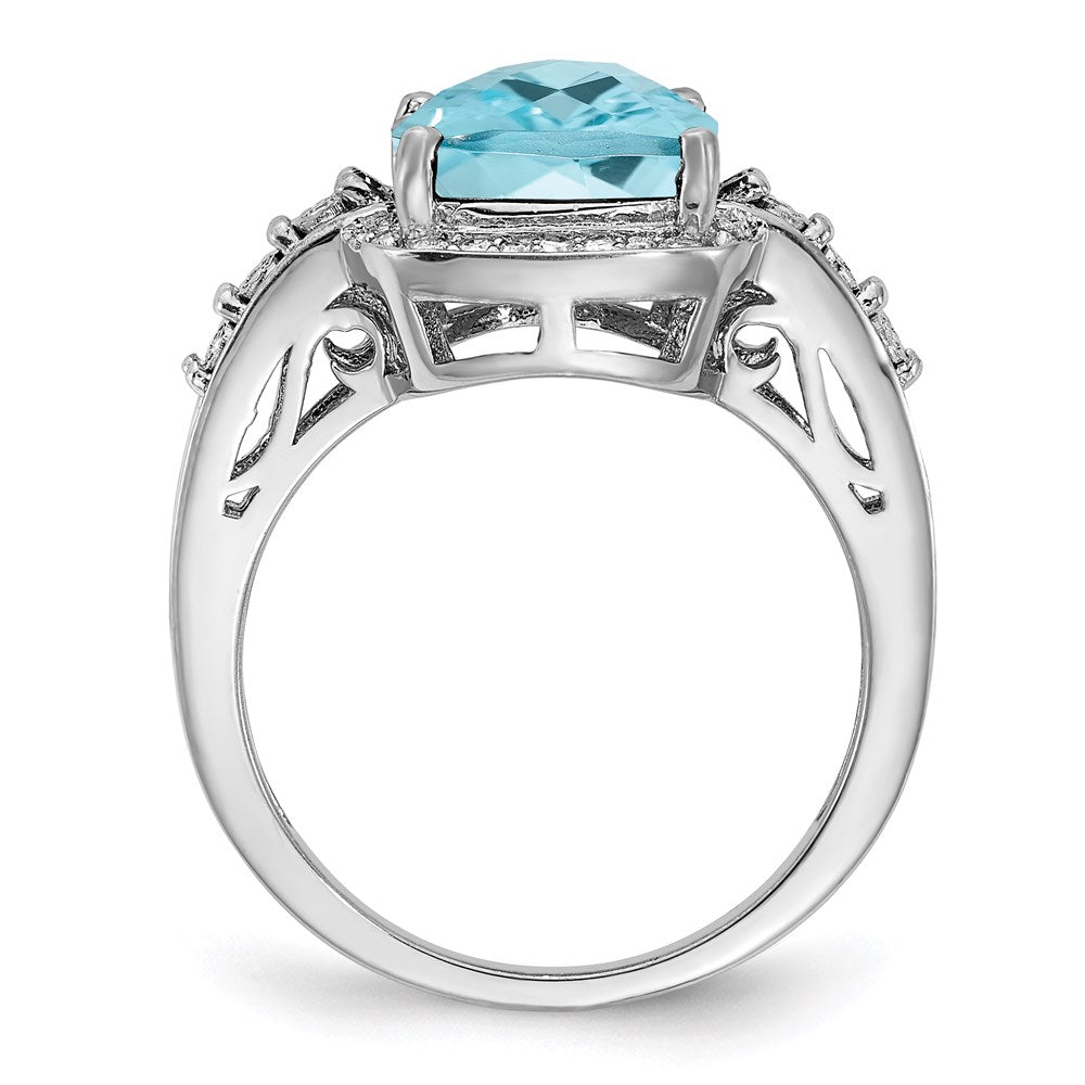 Sterling Silver Rhodium Diamond u0026 Checker-Cut Sky Blue Topaz Ring