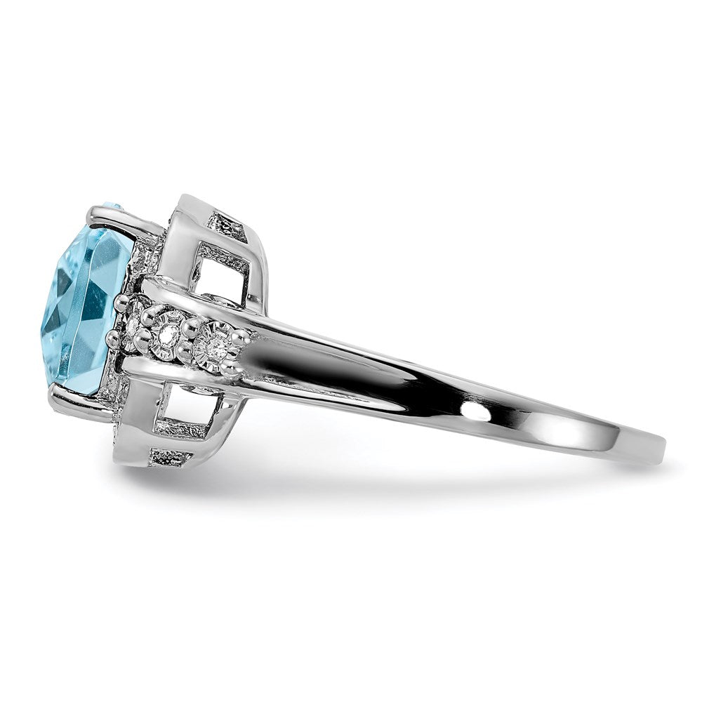 Sterling Silver Rhodium Diamond u0026 Checker-Cut Sky Blue Topaz Ring