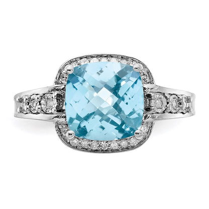 Sterling Silver Rhodium Diamond u0026 Checker-Cut Sky Blue Topaz Ring