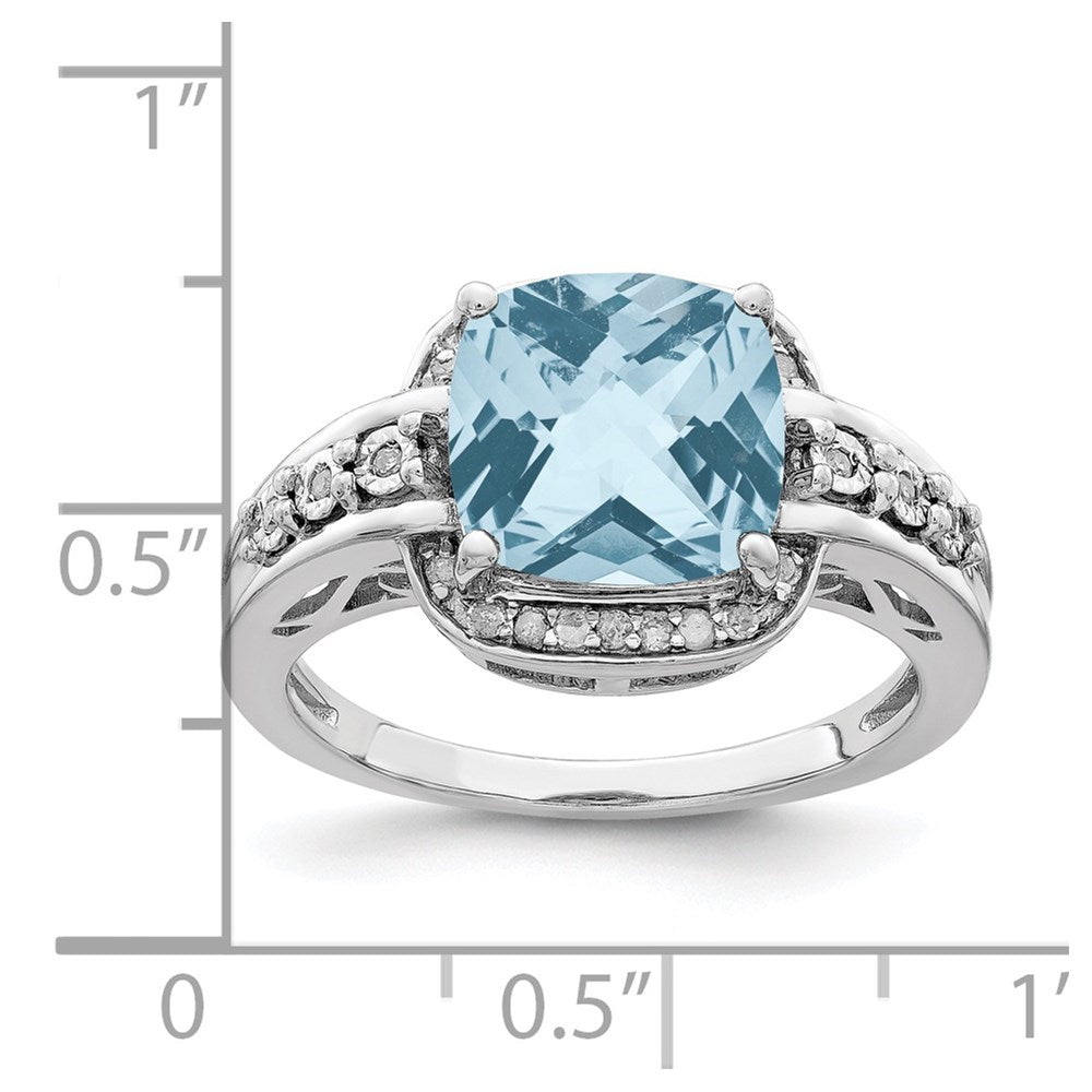 Sterling Silver Rhodium Diamond u0026 Checker-Cut Sky Blue Topaz Ring