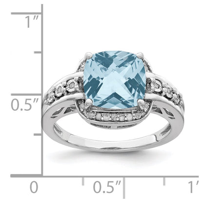 Sterling Silver Rhodium Diamond u0026 Checker-Cut Sky Blue Topaz Ring