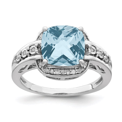 Sterling Silver Rhodium Diamond u0026 Checker-Cut Sky Blue Topaz Ring