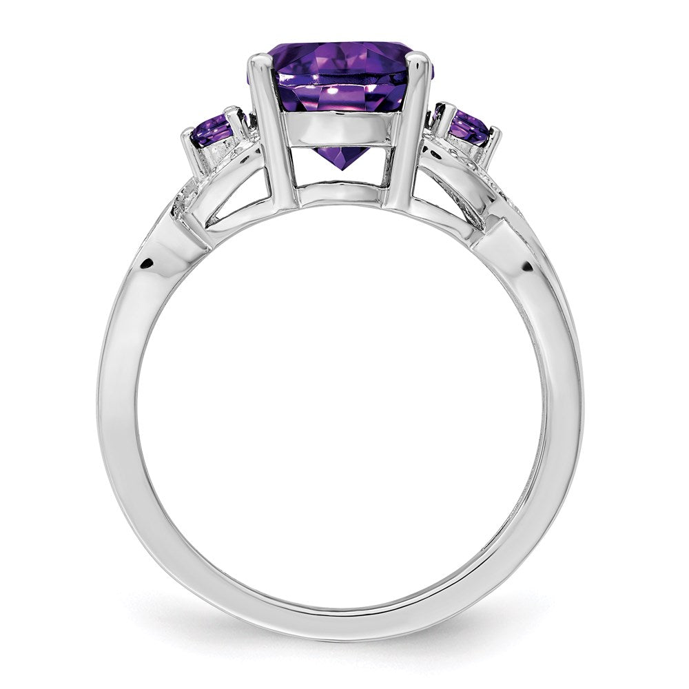 Sterling Silver Rhodium-plated Diamond u0026 Amethyst Ring