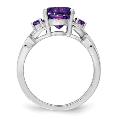 Sterling Silver Rhodium-plated Diamond u0026 Amethyst Ring