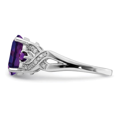 Sterling Silver Rhodium-plated Diamond u0026 Amethyst Ring