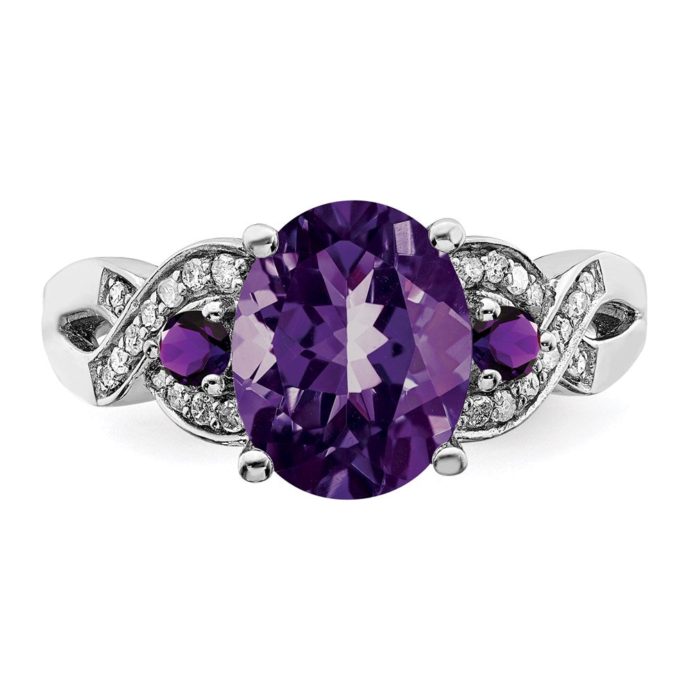 Sterling Silver Rhodium-plated Diamond u0026 Amethyst Ring