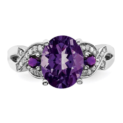 Sterling Silver Rhodium-plated Diamond u0026 Amethyst Ring