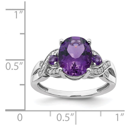 Sterling Silver Rhodium-plated Diamond u0026 Amethyst Ring