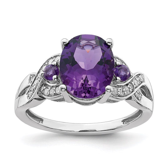 Sterling Silver Rhodium-plated Diamond u0026 Amethyst Ring