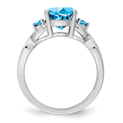 Sterling Silver Rhodium Diamond u0026 Blue Topaz Ring