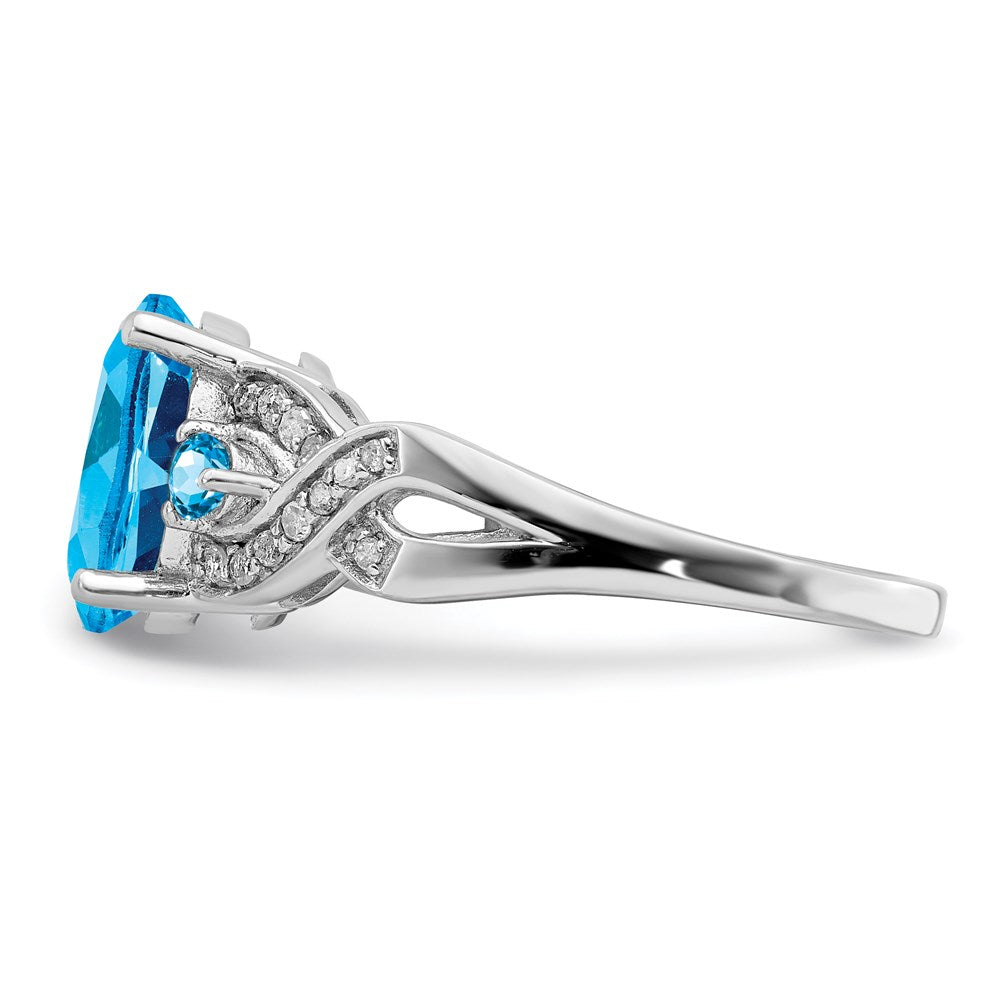 Sterling Silver Rhodium Diamond u0026 Blue Topaz Ring