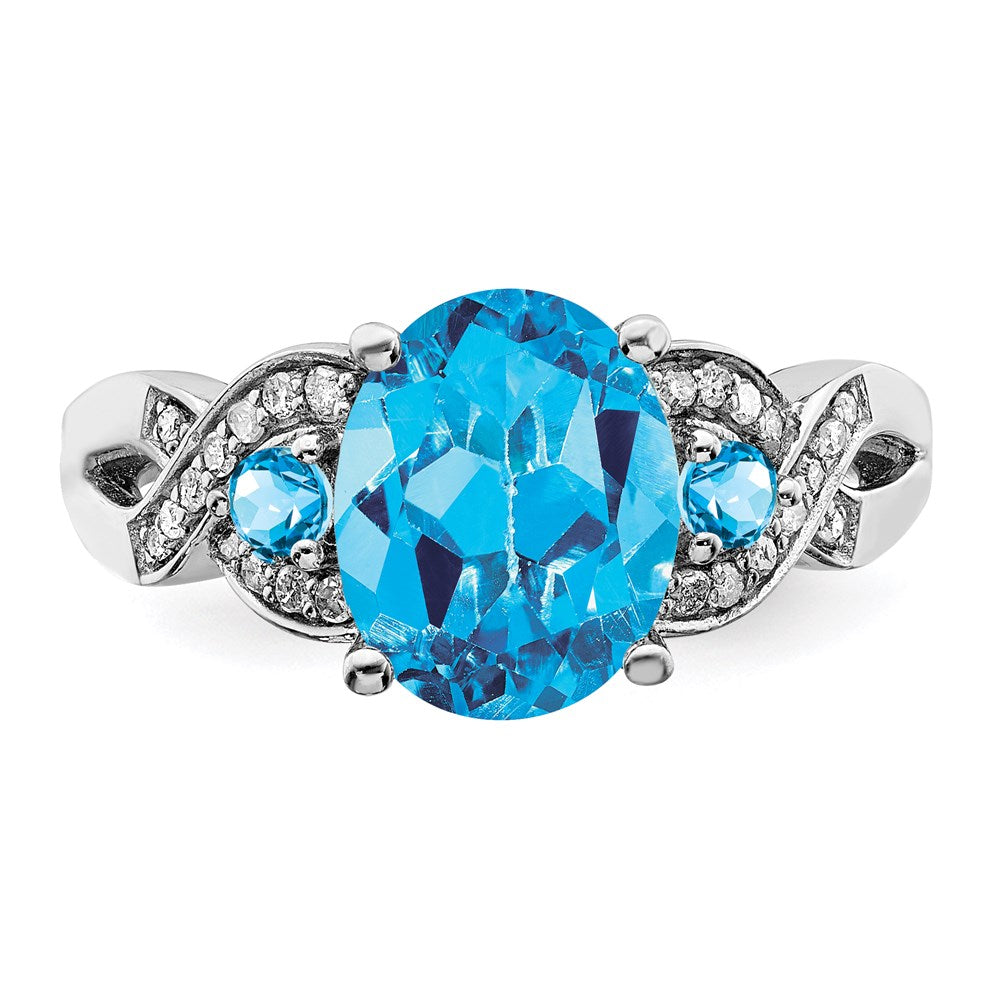 Sterling Silver Rhodium Diamond u0026 Blue Topaz Ring