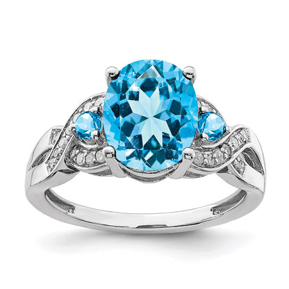Sterling Silver Rhodium Diamond u0026 Blue Topaz Ring