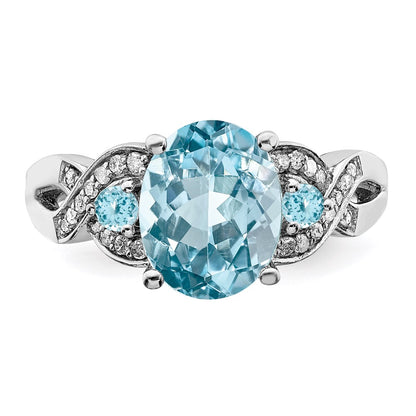 Sterling Silver Rhodium Diamond u0026 Sky Blue Topaz Ring