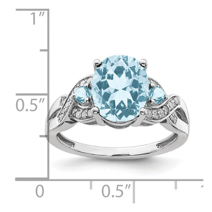 Sterling Silver Rhodium Diamond u0026 Sky Blue Topaz Ring