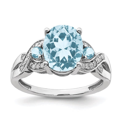 Sterling Silver Rhodium Diamond u0026 Sky Blue Topaz Ring
