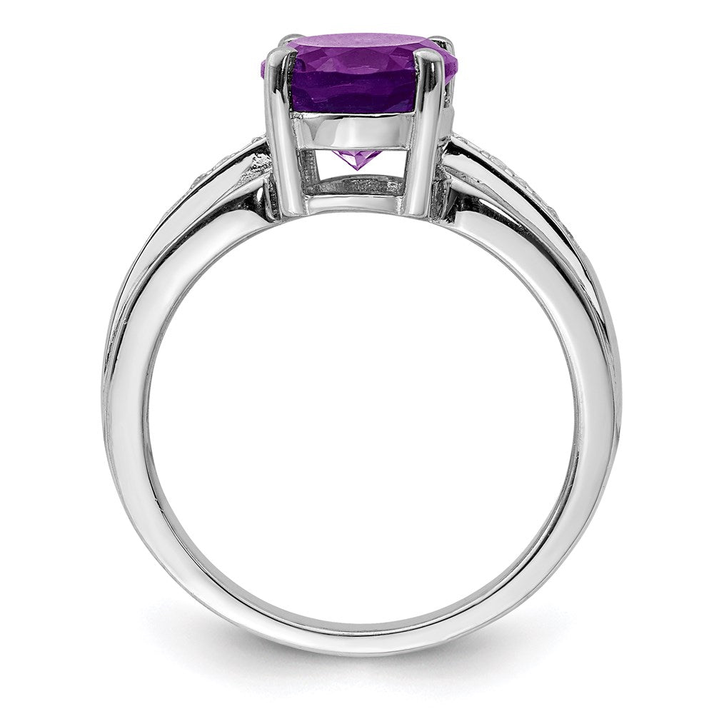 Sterling Silver Rhodium-plated Diamond u0026 Amethyst Ring