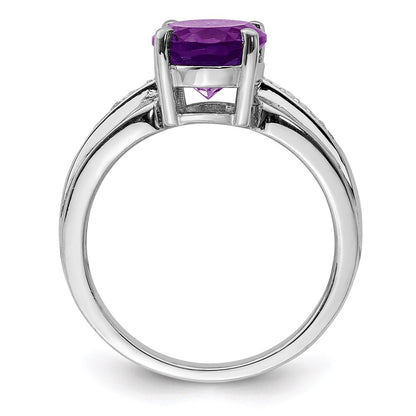 Sterling Silver Rhodium-plated Diamond u0026 Amethyst Ring