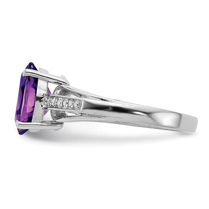 Sterling Silver Rhodium-plated Diamond u0026 Amethyst Ring