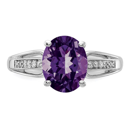 Sterling Silver Rhodium-plated Diamond u0026 Amethyst Ring