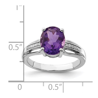 Sterling Silver Rhodium-plated Diamond u0026 Amethyst Ring