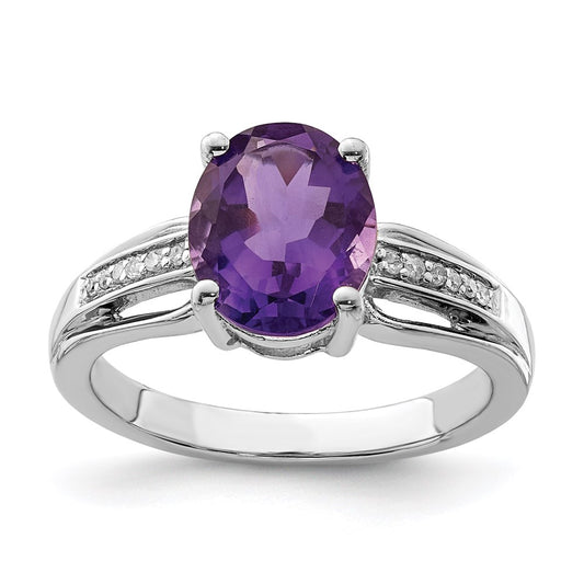 Sterling Silver Rhodium-plated Diamond u0026 Amethyst Ring
