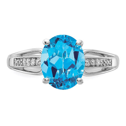 Sterling Silver Rhodium Diamond u0026 Blue Topaz Ring