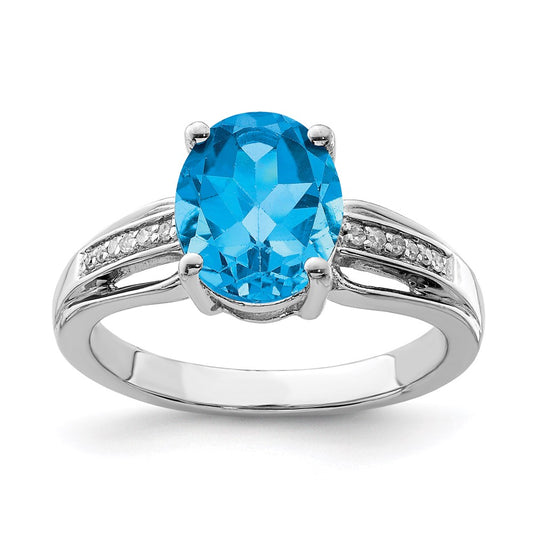 Sterling Silver Rhodium Diamond u0026 Blue Topaz Ring