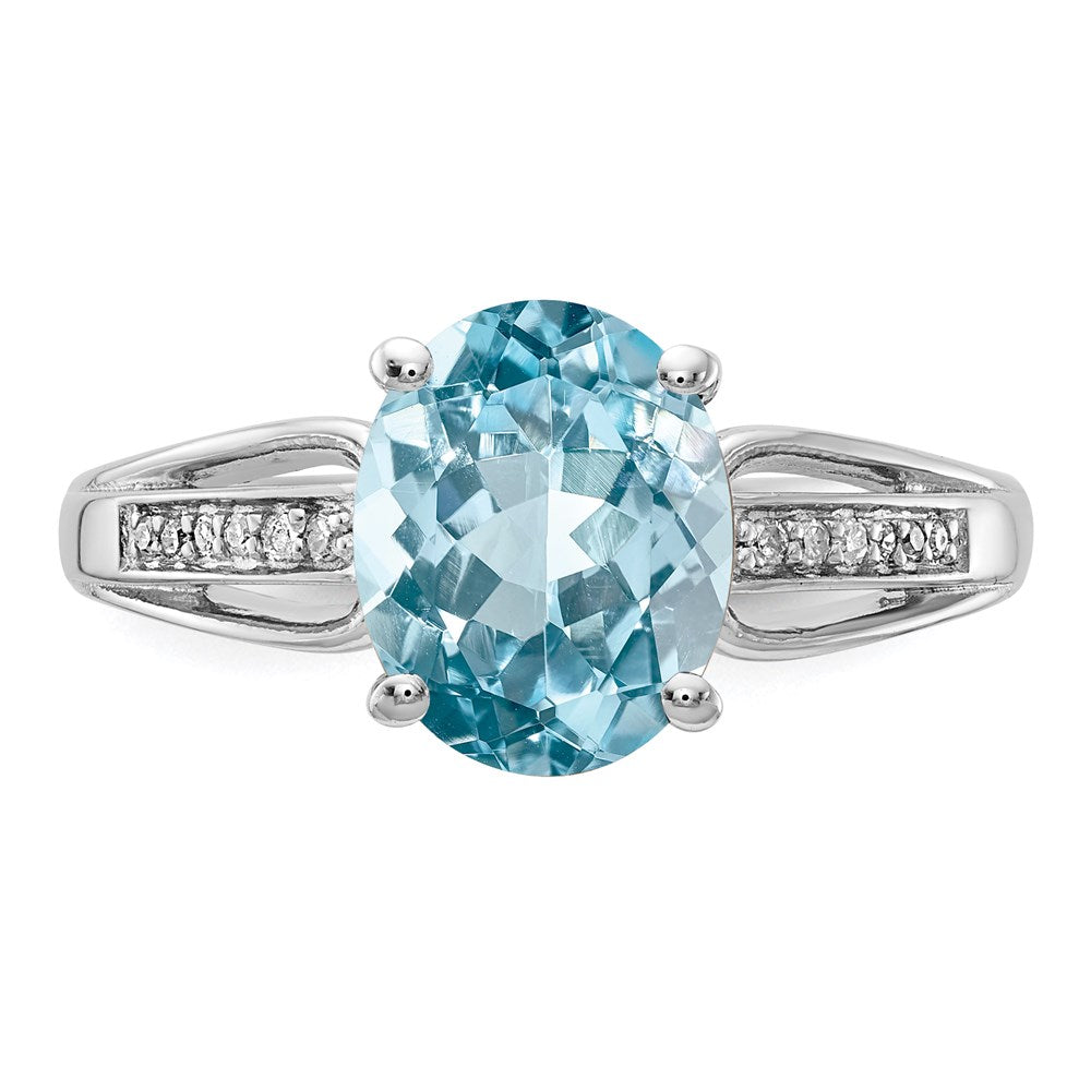 Sterling Silver Rhodium Diamond u0026 Sky Blue Topaz Ring