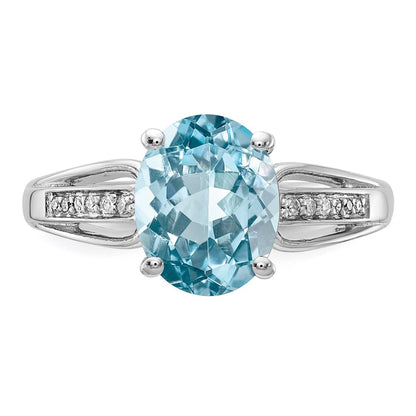 Sterling Silver Rhodium Diamond u0026 Sky Blue Topaz Ring