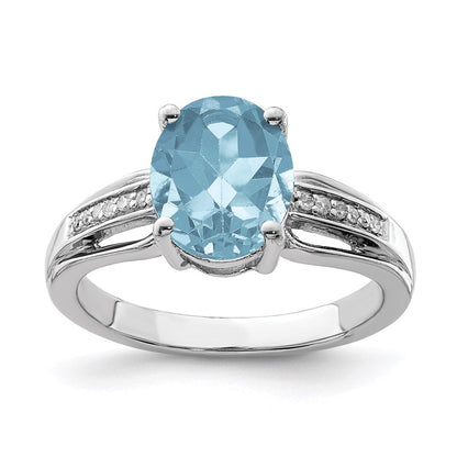 Sterling Silver Rhodium Diamond u0026 Sky Blue Topaz Ring