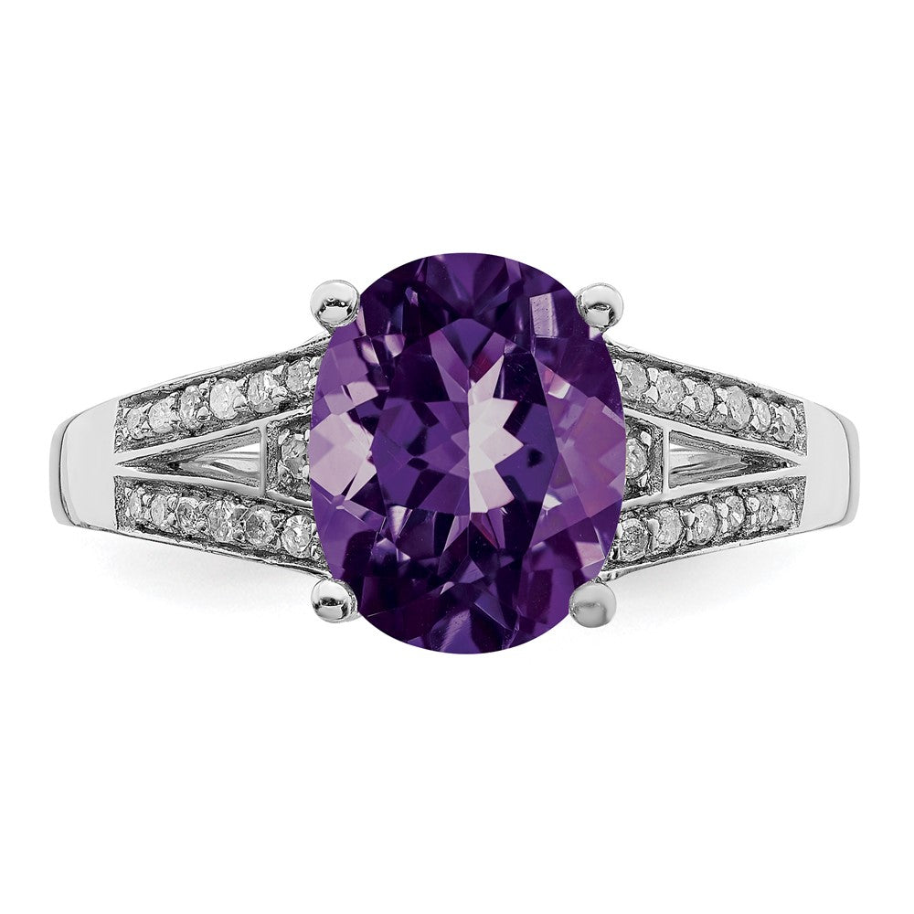 Sterling Silver Rhodium-plated Diamond u0026 Amethyst Ring