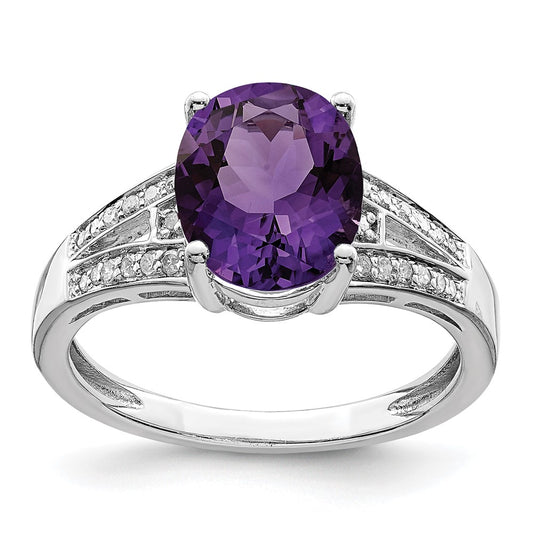 Sterling Silver Rhodium-plated Diamond u0026 Amethyst Ring