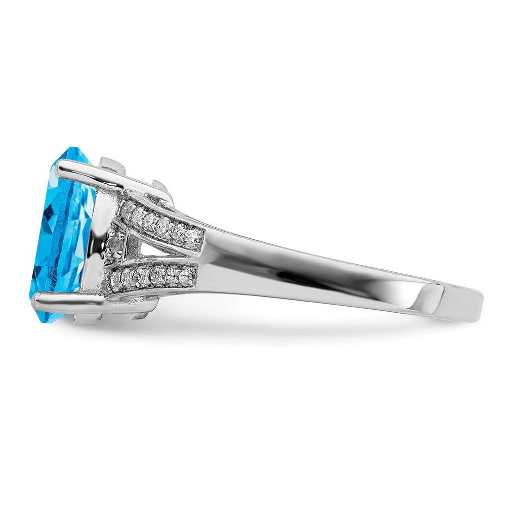 Sterling Silver Rhodium Diamond u0026 Blue Topaz Ring