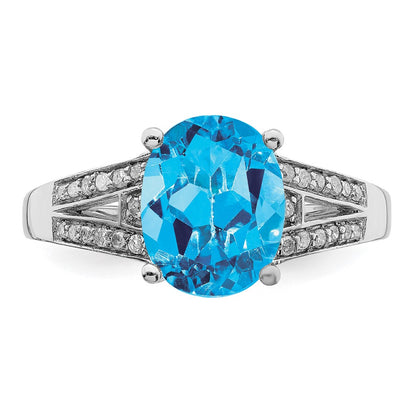 Sterling Silver Rhodium Diamond u0026 Blue Topaz Ring