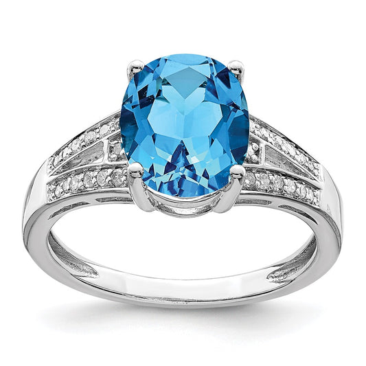Sterling Silver Rhodium Diamond u0026 Blue Topaz Ring